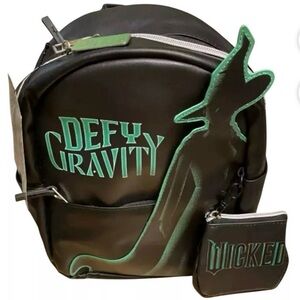 Wicked 'Defy Gravity' Black & Green Backpack W/Detachable Coin Pouch